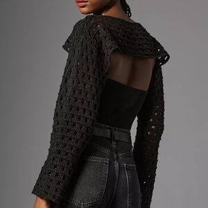 Anthropologie Self-Contrast Cropped Knit Shrug / Bolero | Black Open-Weave